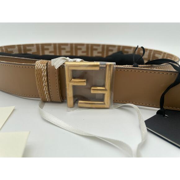 $790 NEW FENDI BEIGE LEATHER FF LOGO REVERSIBLE BELT NWT 85 AUTHENTIC! - Picture 5 of 10